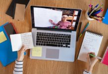 student taking call on video conference